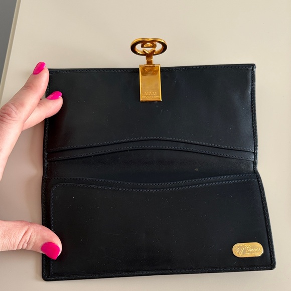 Gucci Black Gray Blue Gold Vintage Women's Wallet - Made in Italy - Picture 13 of 16